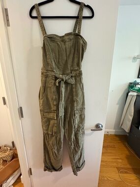Free People Olive Utility Tie-Waist Overalls